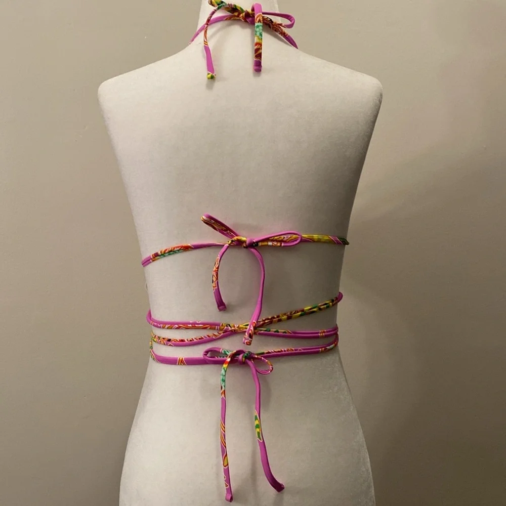 NEW Aerie Pink wrap triangle bikini top and Crossover High Waisted Bikin…